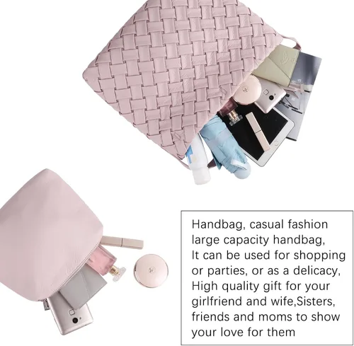Vista 5 de Bolso tejido para mujer, bolso de mano de cuero vegano, bolso de mano retro, hecho a mano, grandes bolsas de hombro de playa de verano