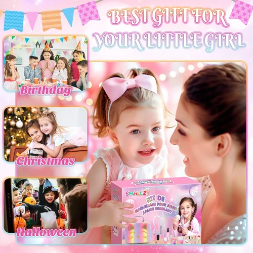 Vista 8 de Maquillaje de simulación para niños pequeños, juego de maquillaje de juguete para niños de 3 a 5 años, kit de maquillaje de juguete para niños