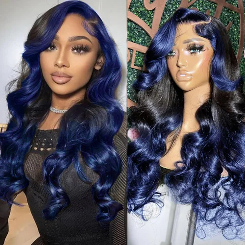 Vista 6 de YMS Pelucas de cabello humano con encaje frontal transparente color naranja degradado, pelucas de cabello humano negro y naranja, densidad del 180%