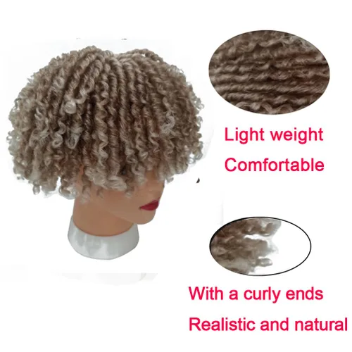 Vista 4 de Locs Wiglets - Peluca de cabello con rastas para mujeres/hombres, 6 pulgadas, corto, rubio ceniza ombré, con clip, trenzado, media peluca, peluca