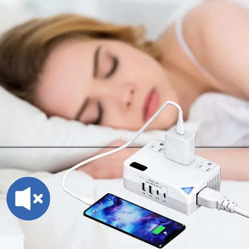 Vista 3 de Enchufe de conversión de 250 W, convertidor de viaje internacional con 2 puertos USB y 2 puertos USB-C, reducción de 220 V a 110 V para áreas de 100