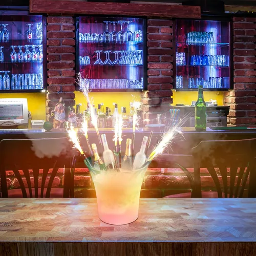 Vista 5 de SMETA Cubo de hielo LED para champán cerveza vino botella que cambia de color cerveza 5L enfriador de gran capacidad con LED, cubo de hielo portátil