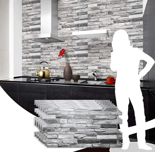 Vista 33 de Dundee Deco Paneles de pared 3D de piedra sintética de PVC marrón, 3.2 pies x 2.1 pies (98cm x 63cm), paquete de 10, decoración de paneles de pared