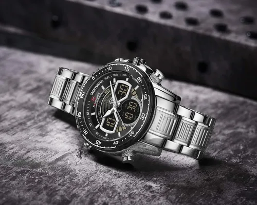 Vista 3 de NAVIFORCE Reloj para hombre cronógrafo impermeable deportivo analógico digital cuarzo relojes de negocios moda de acero inoxidable Militar