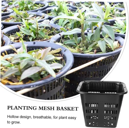 Vista 4 de 10 piezas hidropónico de cuenca hidropónica red macetas de red macetas para orquídeas vivero, macetas cuadradas de orquídeas, macetas de orquídeas
