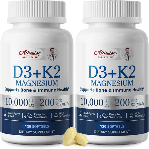 Vista 10 de Alliwise D3 K2 Vitamin 10000 IU with Magnesium Complex Softgels, 120 Count