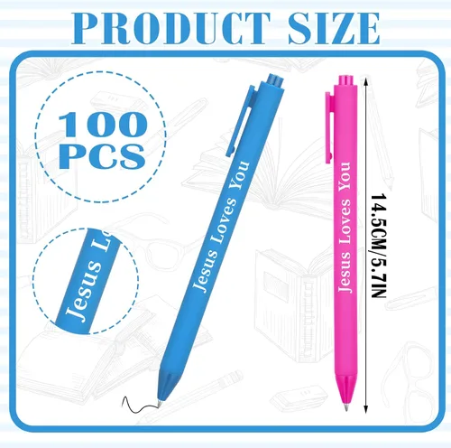 Vista 2 de Jetec 100 bolígrafos de Jesús te ama, bolígrafos cristianos coloridos, versículos de la Biblia, bolígrafos de gel retráctiles, regalos cristianos a