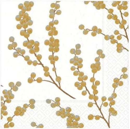 Vista 2 de Entertaining with Caspari Berry Branches - Servilletas de papel para cóctel, color blanco y dorado, paquete de 20