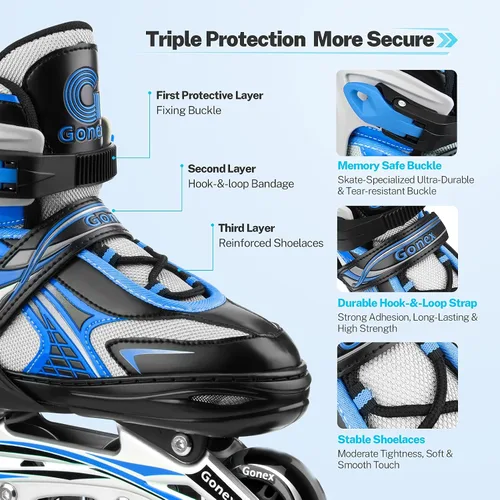 Vista 4 de Gonex Inline Skates for Girls Boys Kids, Light Up Roller Blades, Blue Azul