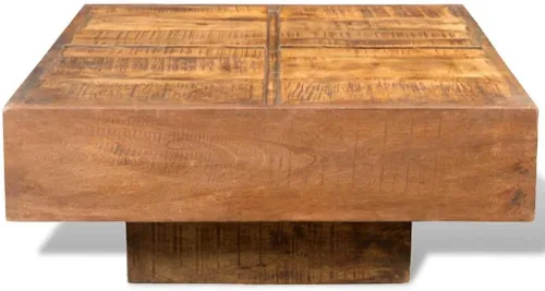 Vista 3 de Brown Solid Mango Wood Coffee Table, Square Antique Finish Small Side Table for Living Room, Durable Low Mesa de Centro para Sala, 26.8 x 26.8 Inch