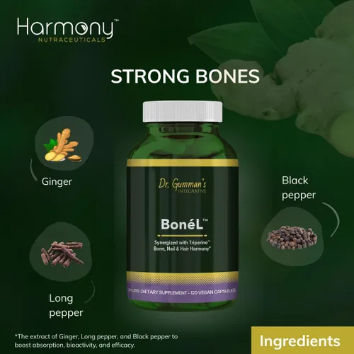 Vista 2 de Harmony Nutraceuticals Bone'L - Armonía de huesos, uñas y cabello, máxima potencia, máxima bioactividad, cápsulas veganas, fabricadas en Estados