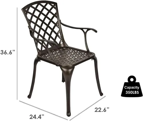 Vista 3 de Aeiniweraabbcc OKIDA - Juego de 2 sillas de comedor con brazo de aluminio fundido, para patio al aire libre, juego de 2 sillas para jardín, patio