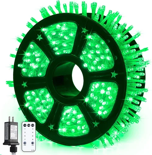 Vista 19 de JMEXSUSS 150 luces LED azules de Navidad para interiores y exteriores, luces de cadena conectables de 59 pies con enchufe, 8 modos de luces de hadas