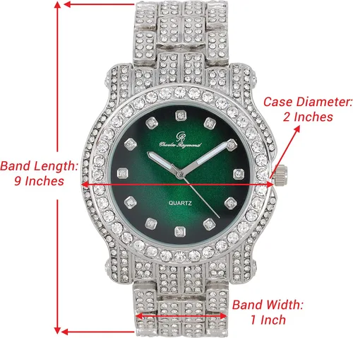 Vista 28 de Charles Raymond Bling-ed Out Ultimate Hip Hop Royalty Reloj para hombre con número romano de fácil lectura o indicadores de tiempo de diamantes
