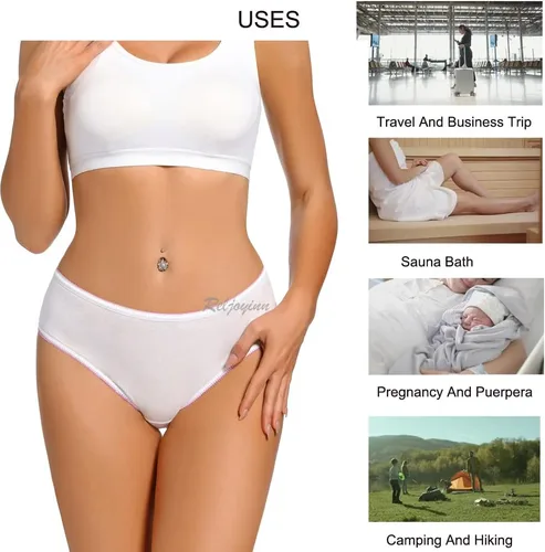 Vista 5 de Ropa interior desechable de 100% algodón para mujer, bragas de cintura media para viajes hospitalarios, ropa interior blanca (paquete de 10)
