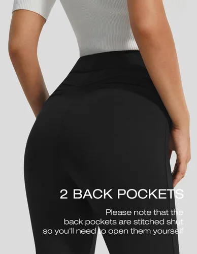 Vista 3 de AFITNE Pantalones de vestir para mujer, de tiro alto, acampanados, elásticos, para trabajo, negocios, oficina, casual, con bolsillos