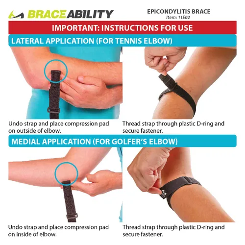 Vista 8 de BraceAbility Soporte para la epicóndilitis Correa de codo para dolor de epicóndilo medial/lateral y tendinitis banda de compresión de brazo