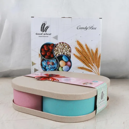 Vista 8 de Outanaya Snack Storage Tray PP with Lid Fan Shape 4 Compartment Wheat Straw