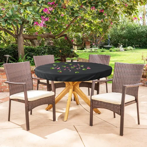 Vista 7 de Funda de mesa redonda para exteriores, impermeable, resistente a los rayos UV, para mesas de patio de 28 pulgadas de diámetro, protector