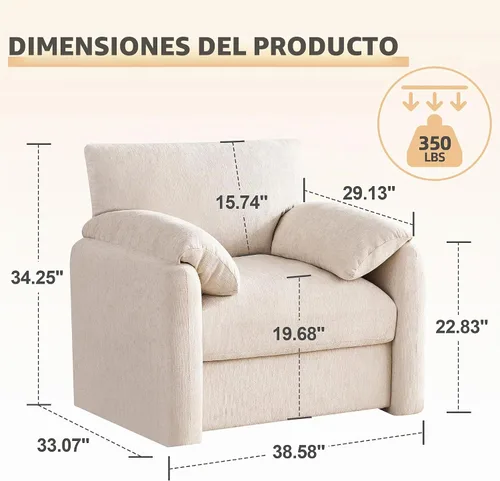 Vista 2 de Howjoe Sillón Extragrande de Chenilla, Sillas de Acento de 38.6 Pulgadas de Ancho para Sala de Estar y Dormitorio Silla de Descanso Moderna, Silla