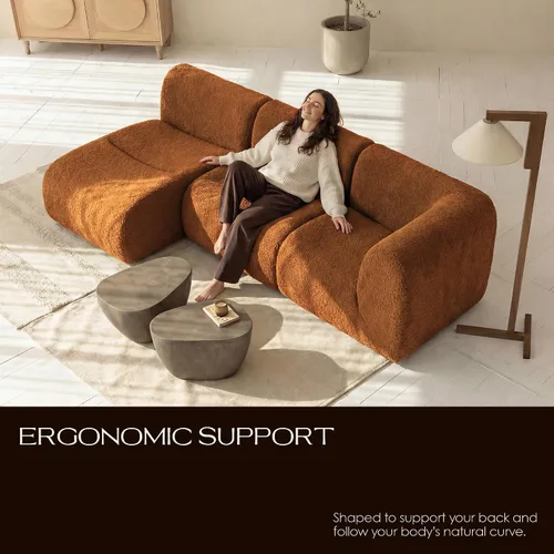 Vista 5 de Sofá individual modular curvado, sofá sherpa de espuma de 33 pulgadas, cómodos sofás de peluche para espacios pequeños, sofás modulares modernos