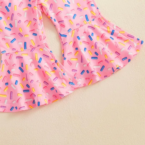 Vista 20 de Conjunto de ropa de cumpleaños para bebé niña pequeña, camiseta de manga larga, pantalones de campana, diadema