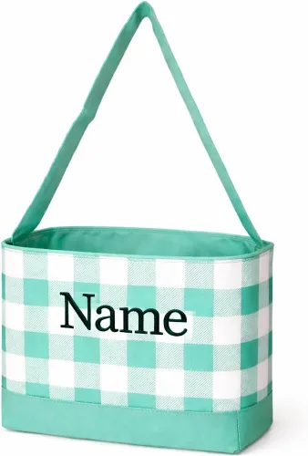 Vista 6 de Check Fabric Bucket Basket Bolsa de mano - Juguetes para niños - Pascua - Bebé - Puede ser personalizado Rosa (Pink Check)