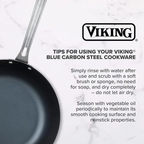 Vista 6 de Viking Sartén antiadherente, utensilios de cocina de acero al carbono azul de 10 pulgadas, negro
