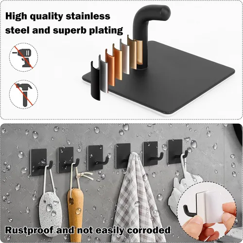 Vista 3 de Livabber Ganchos adhesivos para toallas, ganchos de pared autoadhesivos de acero inoxidable 304, ganchos de ducha impermeables para bata/ropa