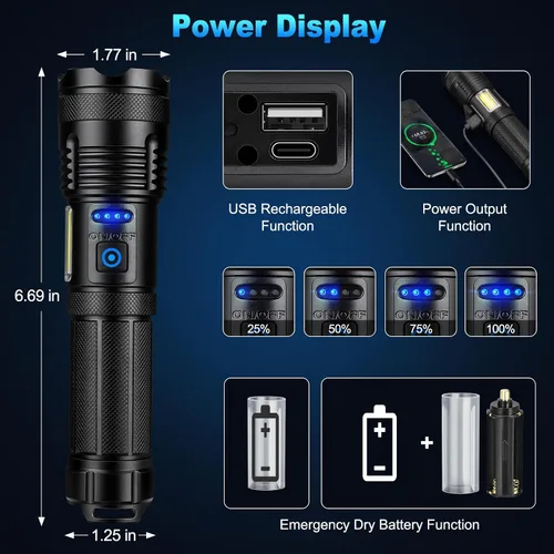Vista 6 de KINGCAESAR - Linternas de 90,000 lúmenes altos, paquete de 2, linterna recargable ultra brillante con 7 modos de luz, luz LED con alta potencia