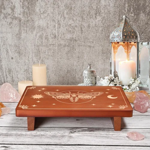 Vista 2 de Altar Table,Meditation Table Altar, Witch Small Altar Table, Buddhist Shrine, Wiccan Alter Table for Practicing Tarot Card,Decorative Riser Wood Tray