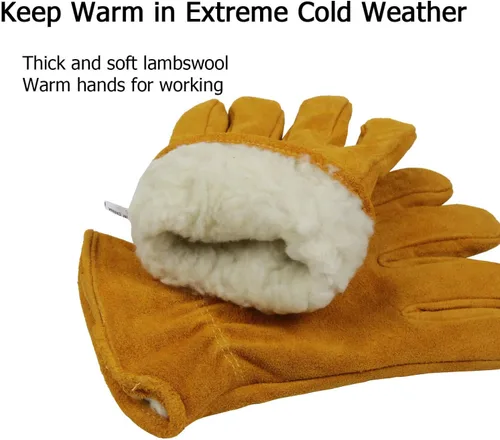 Vista 2 de OZERO 2 pares de guantes de trabajo de cuero de invierno para clima frío al aire libre: guantes cálidos con aislamiento térmico para hombres