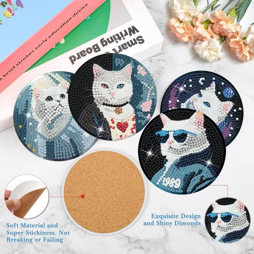 Vista 3 de Puraikcmi Juego de 8 posavasos de pintura de diamante, posavasos de arte de diamantes con soporte, manualidades de bricolaje, kits de arte