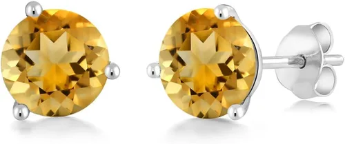 Vista 174 de Gem Stone King Aretes de oro de 14 quilates, 0.236 in, piedra natal redonda, Martini, 3 puntas, aretes de oro para mujer