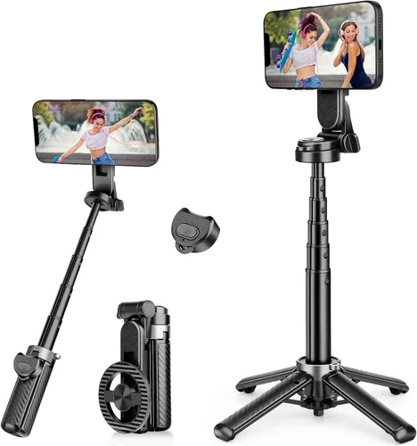 Vista 10 de Trípode magnético multifuncional 4 en 1, palo selfie portátil para iPhone y Android con control remoto desmontable y anillo de metal, trípode