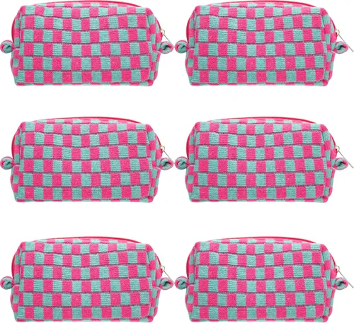 Vista 78 de PAZIMIIK Bolsa de Maquillaje a Cuadros para Bolso Portátil con Cremallera, Estuche Pequeño de Cosméticos para Accesorios de Viaje, Azul Ártico