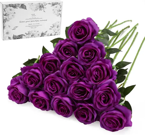 Vista 15 de Rosas artificiales negras – 10 piezas de rosas artificiales falsas de seda con tallos para decoración del hogar, boda, hotel, oficina, centro de mesa