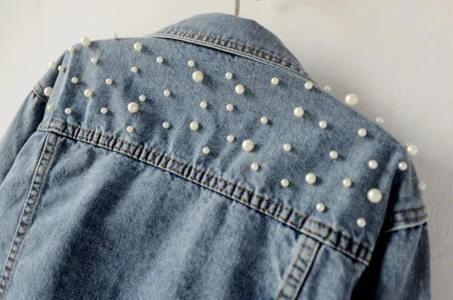Vista 7 de LifeShe Chaqueta de mezclilla bordada con perlas para mujer