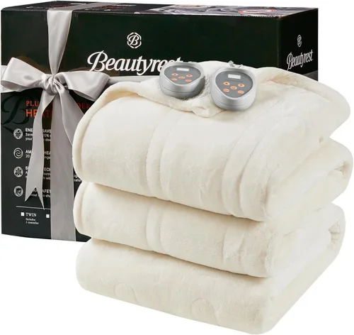 Vista 18 de Beautyrest Manta térmica, manta eléctrica, suave, cálida y reversible, manta térmica Sherpa para oficina, sofá, 3 ajustes de calor, apagado
