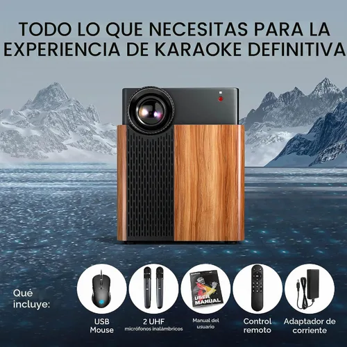Vista 9 de [Usado] MASINGO Máquina de karaoke portátil 4 en 1 con proyector inteligente de 1080p con WiFi, altavoz y 2 micrófonos inalámbricos. Sistema Android
