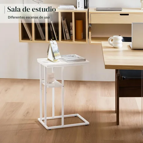 Vista 5 de Mesa auxiliar en forma de C Yoobure, mesa auxiliar para sofá y cama, mesas auxiliares pequeñas para espacios pequeños, sala de estar, dormitorio
