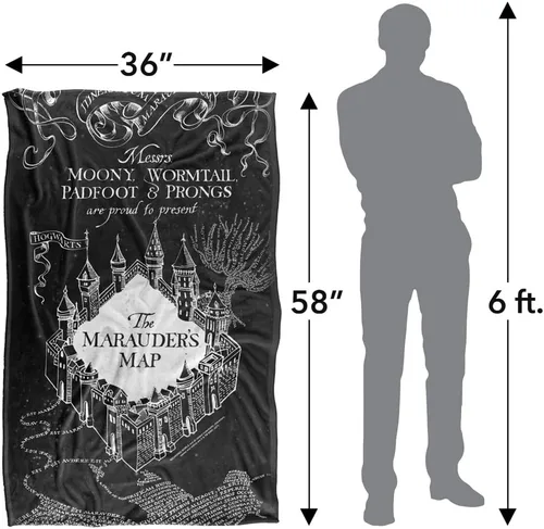 Vista 5 de Harry Potter Marauder's Map - Manta con licencia oficial de tacto sedoso, manta súper suave, 36 x 58 pulgadas, color blanco y negro