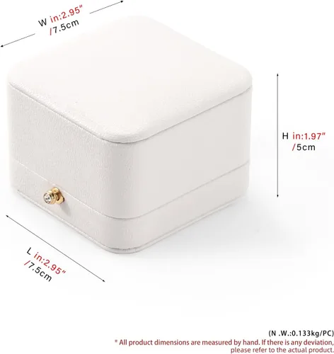 Vista 6 de Caja de regalo de anillo de joyería de cuero PU de gama alta blanca Caja de anillo de compromiso de propuesta interior de microfibra