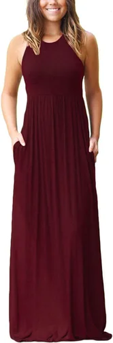 Vista 43 de DEARCASE Vestido largo de verano sin mangas para mujer, con bolsillos E10-floral Negro Azul