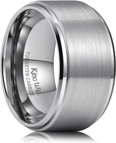 Vista 8 de King Will Anillo de Boda Clásico de Tungsteno para Hombre, Anillos de 6/7/8/9/10mm de Ancho, Acabado Pulido, Borde de Escalón Mate, Ajuste Cómodo