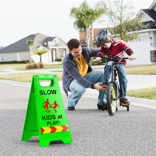 Vista 2 de Paquete de 2 señales de seguridad para niños en juego para la calle, señales de seguridad para niños en juego con cinta reflectante de 44.5 cm