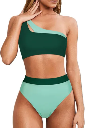Vista 52 de MOOSLOVER Traje de baño de dos piezas con corte alto y cintura alta para mujer