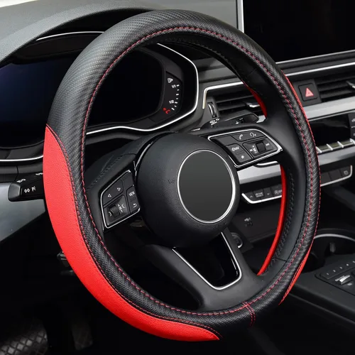 Vista 19 de LABBYWAY Funda de cuero de microfibra para volante, universal de 14.5-15 pulgadas, antideslizante, accesorios interiores de automóvil para hombres