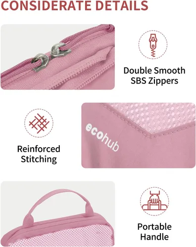 Vista 5 de ECOHUB Juego de 46 cubos de embalaje para viaje duraderos para maleta, juego de bolsas organizadoras con etiqueta personalizada, varios tamaños
