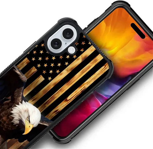 Vista 451 de Funda compatible con iPhone 8, a prueba de golpes, antiarañazos, bandera de ciervos de cola blanca de grano de madera estadounidense